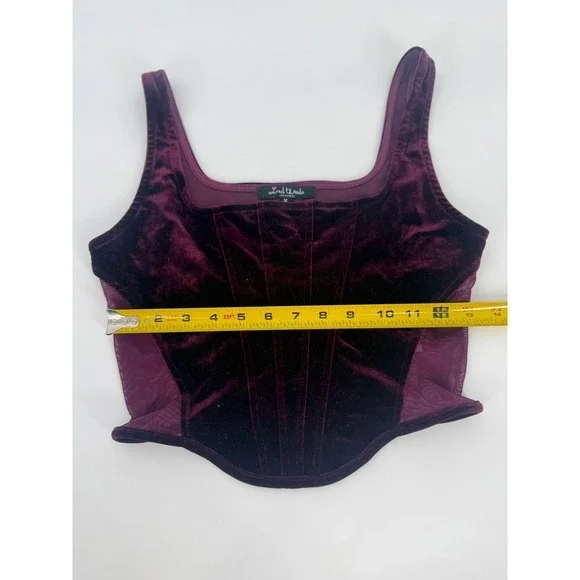 Burgundy Velvet Corset Top Mesh Panel Bustier Crop Tank Y2K Clubwear Soft - Picture 4 of 6